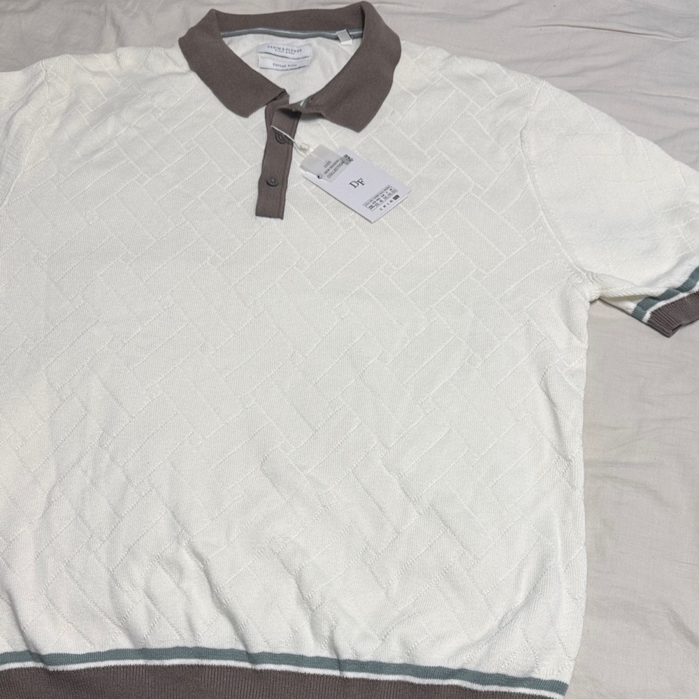 Men's White Short-Sleeve Polo with Contrast Collar